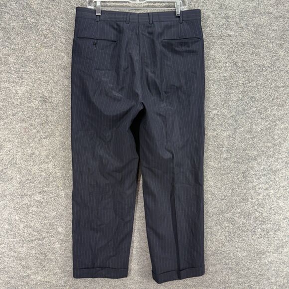 Brooks Brothers Dress Pants Men 34*28 Blue Striped Mid Rise Pleated Cuffed Wool - Picture 2 of 7